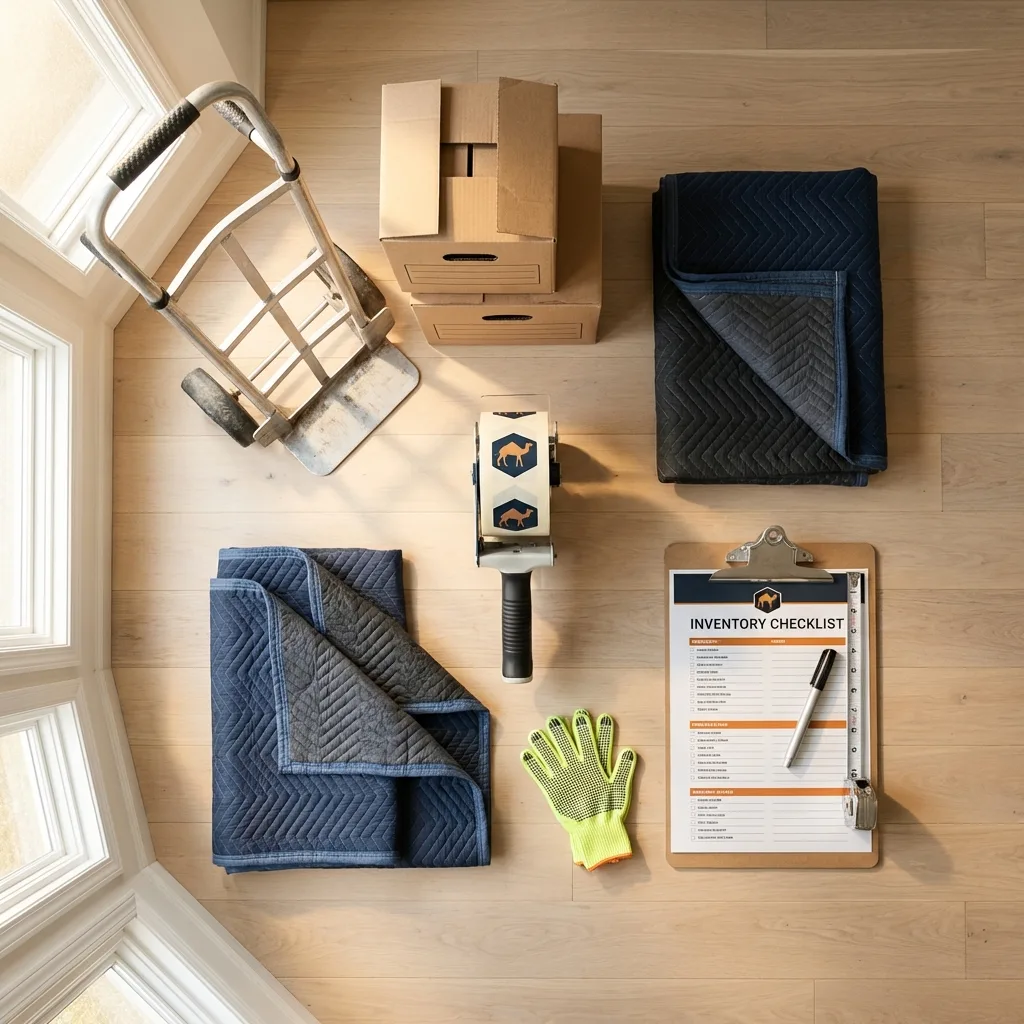 Professional moving supplies and packing materials layout for Saint George residential relocations